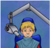 Figure 1A. First-then-board (FTB): Child sitting in dental chair draped with x-ray apron.